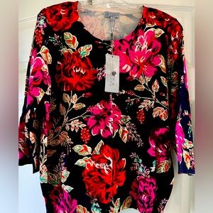 Joseph A Three-quarter Sleeve Floral Cardigan Sweater NWT